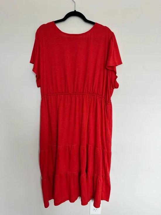 Max Studio Red V-Neck Tiered Boho Chic Dress Size 3X - Picture 2 of 7
